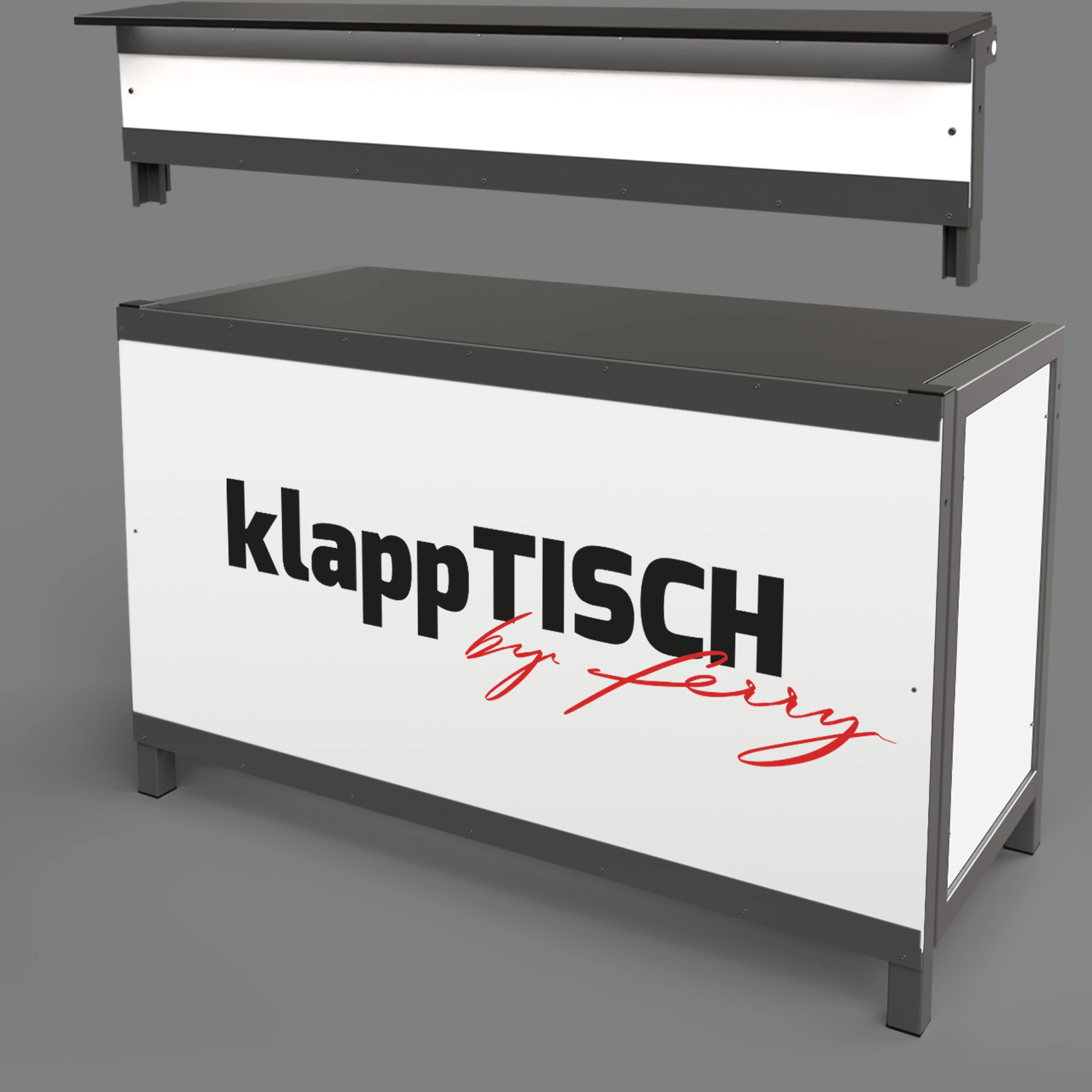 Beispielbild eines klappTISCH mit Baraufsatz.