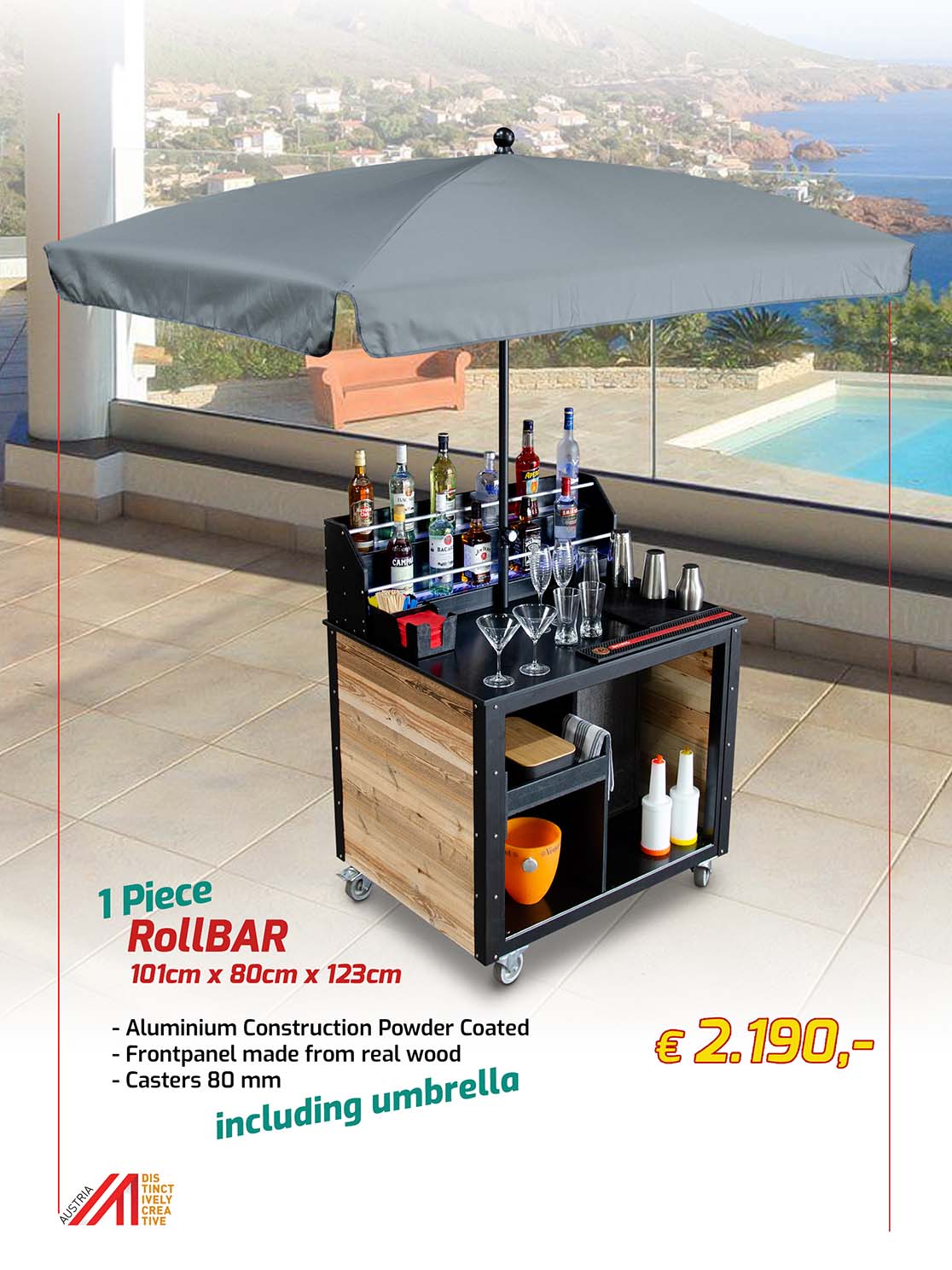 RollBAR – Barra mobile compatta con ombrellone